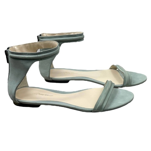3.1 Phillip Lim Suede Light Green Flat Slip-On Sandals Eur 39.5 US 9.5 - Picture 2 of 12